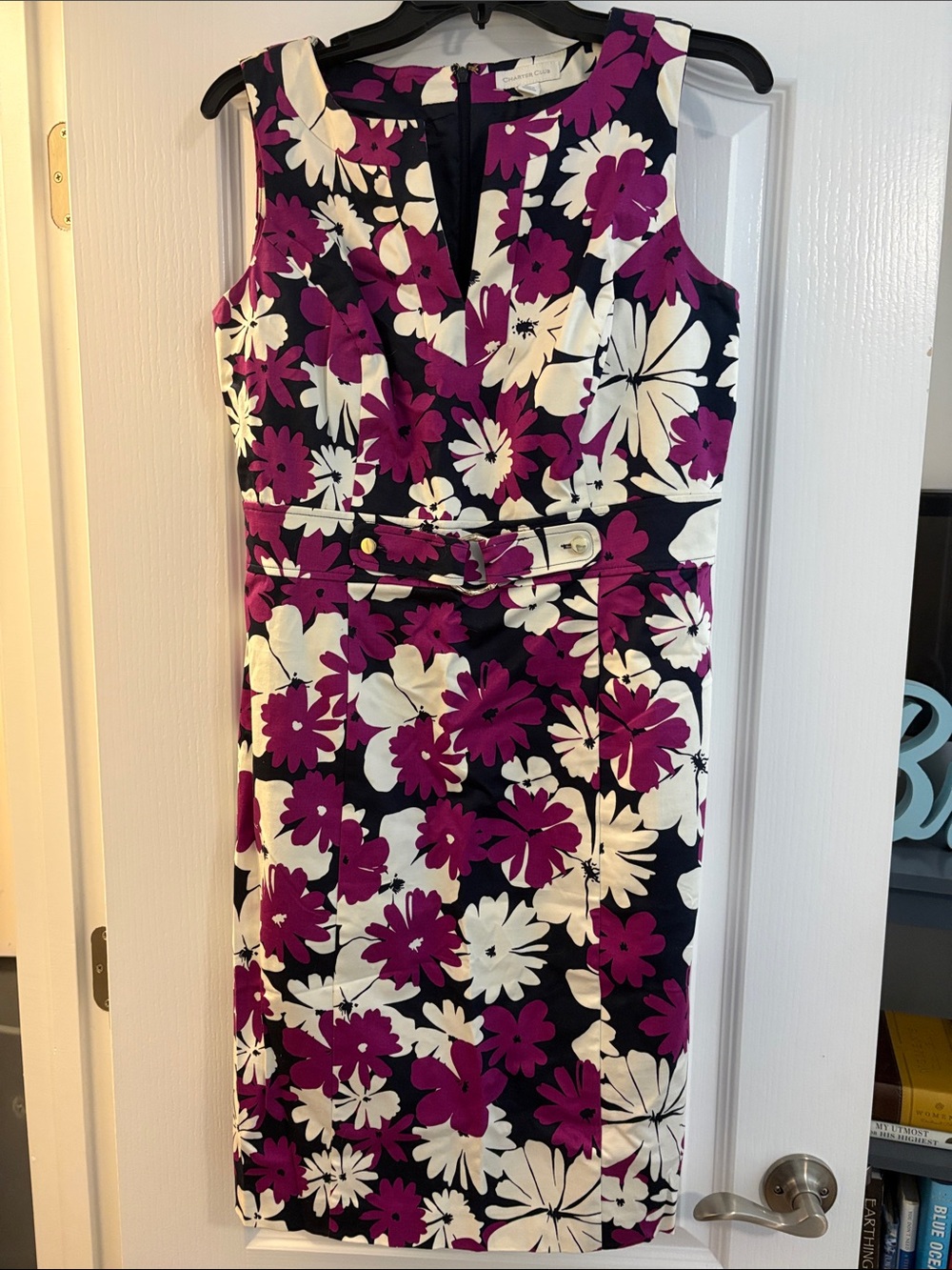 Charter Club Sleeveless Floral Midi Dress in Purple, White & Navy Blue